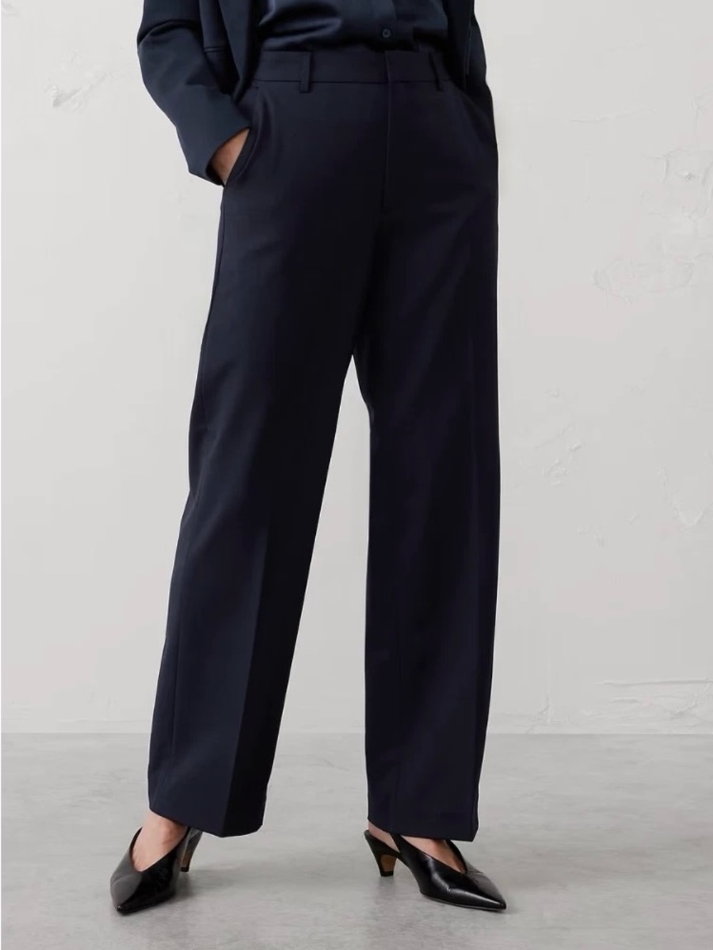 Banana Republic Wide-Leg Dress Pants in Navy - Women's Tailored Trousers